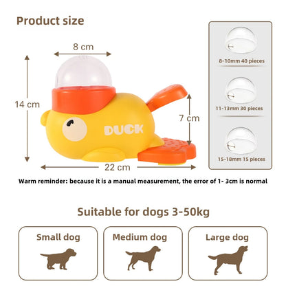 Interactive Yellow Duck Dog Food Dispenser and Cat Puzzle Feeder - Durable Plastic Training Toy for Snacks 