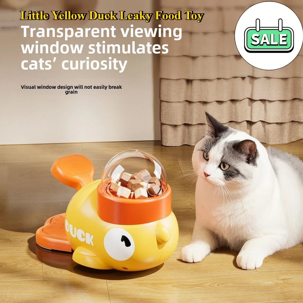 Interactive Yellow Duck Dog Food Dispenser and Cat Puzzle Feeder - Durable Plastic Training Toy for Snacks 