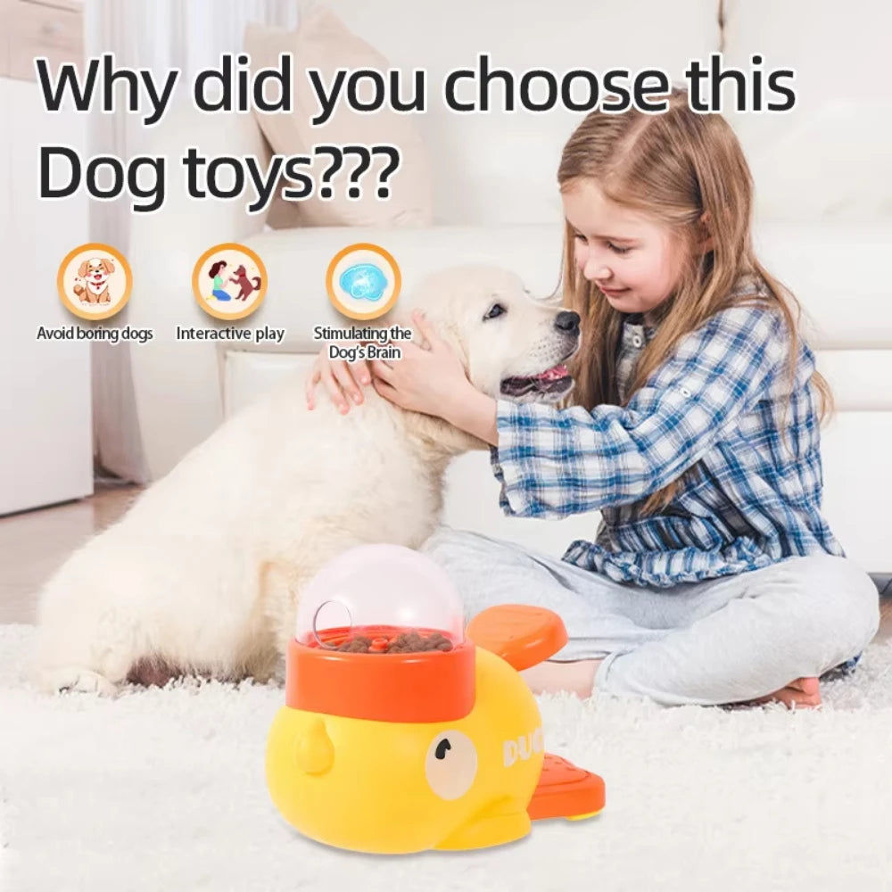 Interactive Yellow Duck Dog Food Dispenser and Cat Puzzle Feeder - Durable Plastic Training Toy for Snacks 