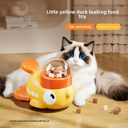 Interactive Yellow Duck Dog Food Dispenser and Cat Puzzle Feeder - Durable Plastic Training Toy for Snacks 