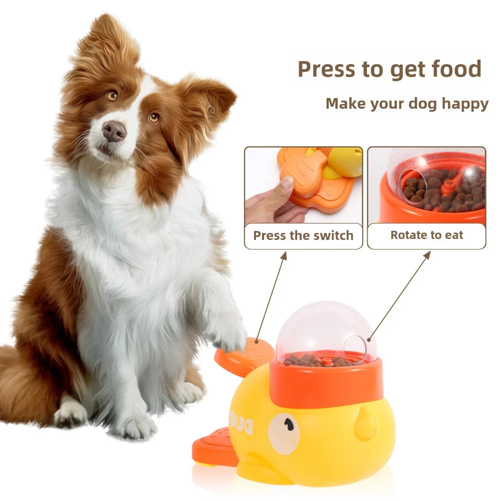 Interactive Yellow Duck Dog Food Dispenser and Cat Puzzle Feeder - Durable Plastic Training Toy for Snacks 