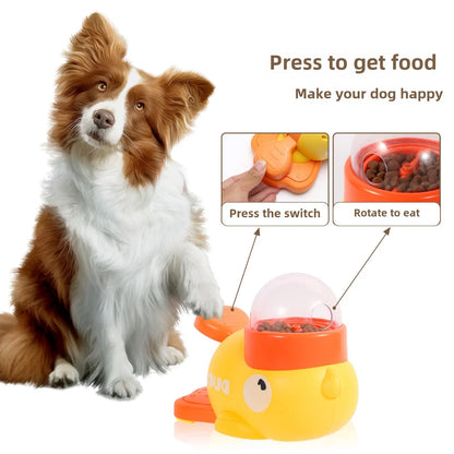 Interactive Yellow Duck Dog Food Dispenser and Cat Puzzle Feeder - Durable Plastic Training Toy for Snacks 