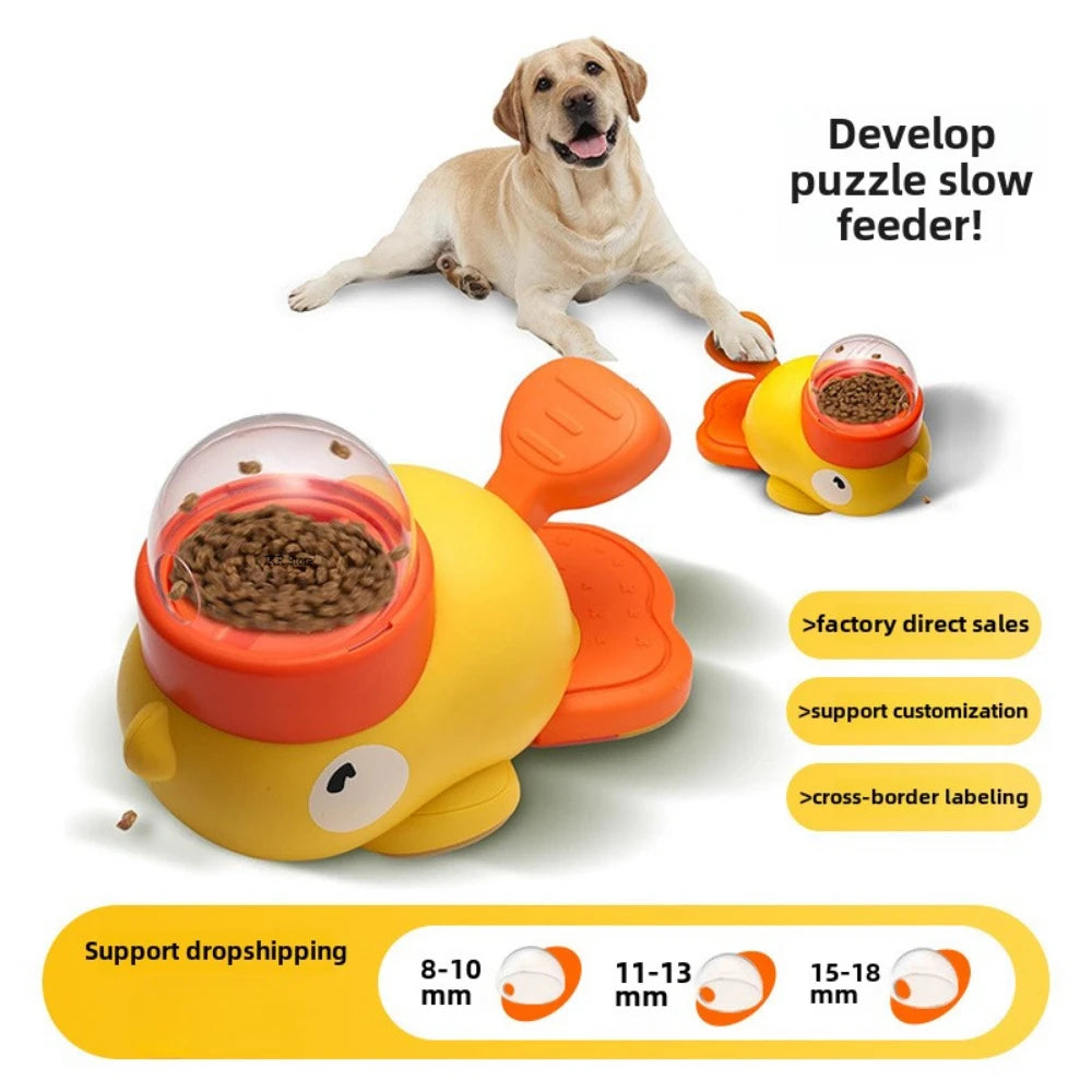 Interactive Yellow Duck Dog Food Dispenser and Cat Puzzle Feeder - Durable Plastic Training Toy for Snacks 