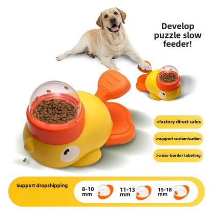 Interactive Yellow Duck Dog Food Dispenser and Cat Puzzle Feeder - Durable Plastic Training Toy for Snacks 